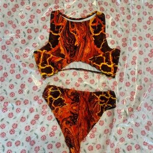 Vibrant Orange and Black Women's Bikini Set